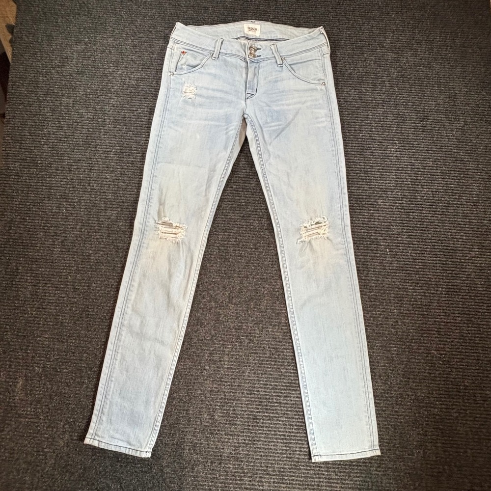 Hudson Womens Skinny Jeans Light Wash Distressed Blue‎ Denim Made in USA Size 27